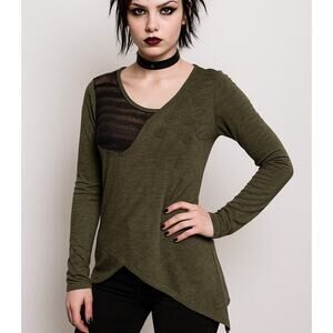 VTG Christine Phillipe Asymmetrical Top Y2K Sz M Green Fairy Goth Whimsygoth